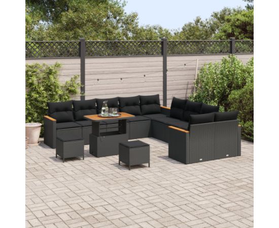vidaXL 13-częściowy zestaw sof ogrodowych z poduszkami czarny polirattan akacja Dārza mēbeļu komplekti