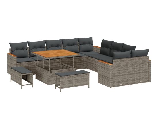 vidaXL 13-elementowy zestaw sofy ogrodowej z poduszkami szary polirattan akacja Dārza mēbeļu komplekti