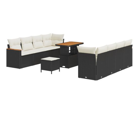 vidaXL 11-częściowy zestaw sof ogrodowych z poduszkami Czarny Polirattan Akacja Dārza mēbeļu komplekti