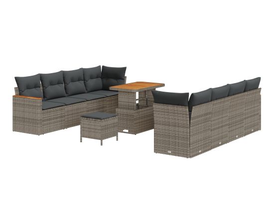 vidaXL 11 Elementowy Zestaw Sof Ogrodowych z Poduszkami Szary Polirattan Dārza mēbeļu komplekti