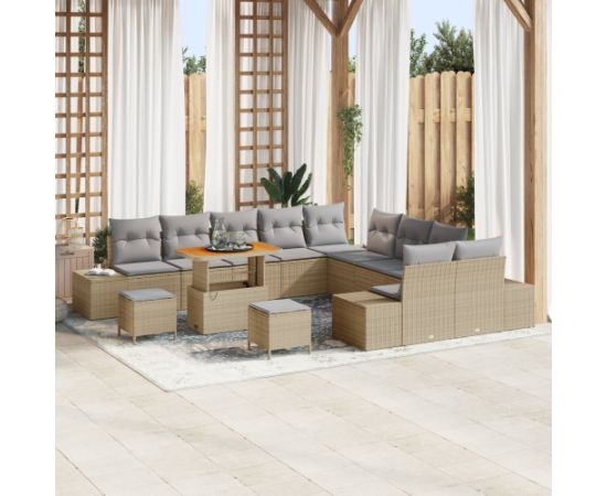 Zestaw Sof Ogrodowych vidaXL 13-częściowy z poduszkami Beżowy Polirattan Akacja Dārza mēbeļu komplekti