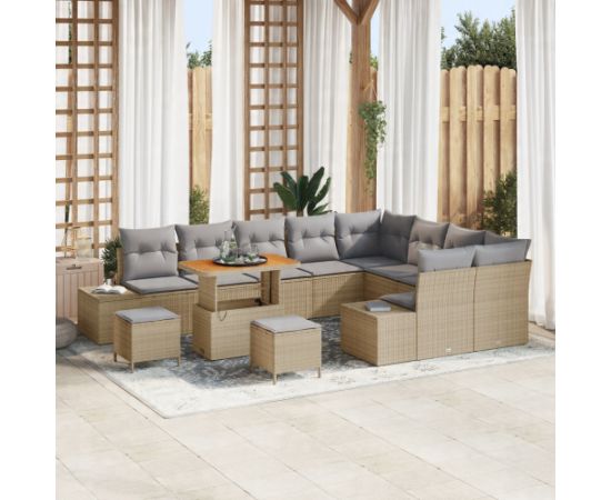 vidaXL 12-Częściowy Zestaw Sof Ogrodowych Z Poduszkami Beżowy Polirattan Akacja Dārza mēbeļu komplekti