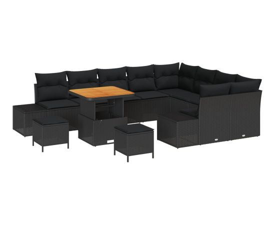 vidaXL 12-częściowy Zestaw Sof z Poduszkami Czarny Polyrattan Akacja Dārza mēbeļu komplekti