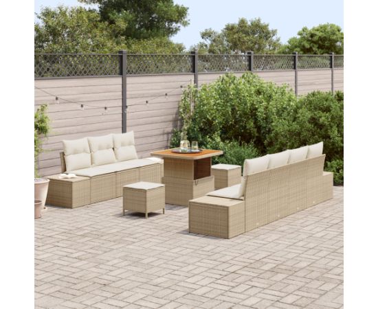 vidaXL Zestaw Sof Ogrodowych 10 Elementów z Poduszkami Beżowy Poly Rattan Akacja Dārza mēbeļu komplekti