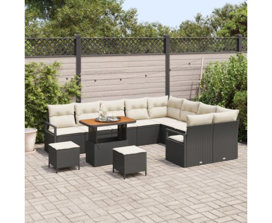 Zestaw sof ogrodowych vidaXL 12 części z poduszkami czarny polirattan akacja Dārza mēbeļu komplekti