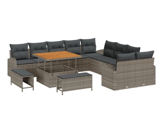 vidaXL 13-elementowy Zestaw Sof Ogrodowych z Poduszkami Szary Poli Rattan Akacja Dārza mēbeļu komplekti