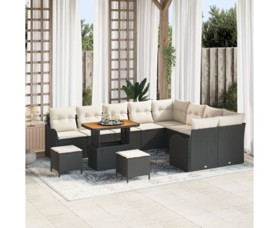 vidaXL 12-częściowy Zestaw Sof Ogrodowych z Poduszkami Czarny Polirattan Akacja Dārza mēbeļu komplekti