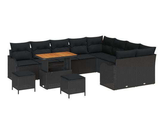 Zestaw Sof Ogrodowych vidaXL 12 Części z Poduszkami Czarny Polirattan Akacja Dārza mēbeļu komplekti