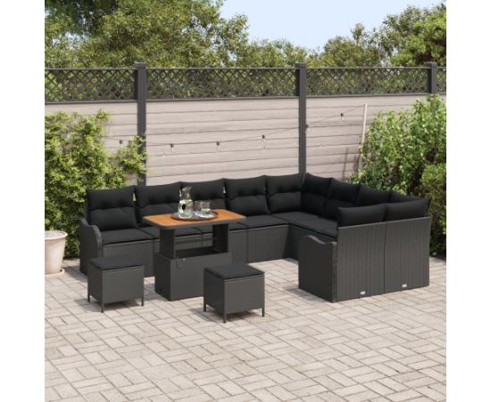 Zestaw Sof Ogrodowych vidaXL 12 Części z Poduszkami Czarny Polirattan Akacja Dārza mēbeļu komplekti