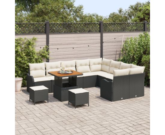 vidaXL 12-częściowy Zestaw Sof Ogrodowych Z Poduszkami Czarny Polirattan Akacja Dārza mēbeļu komplekti