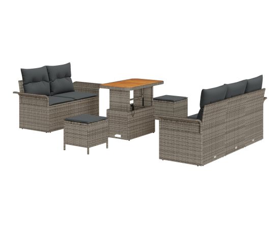 vidaXL 8-częściowy zestaw sofy ogrodowej z poduszkami szary poly rattan akacja Dārza mēbeļu komplekti