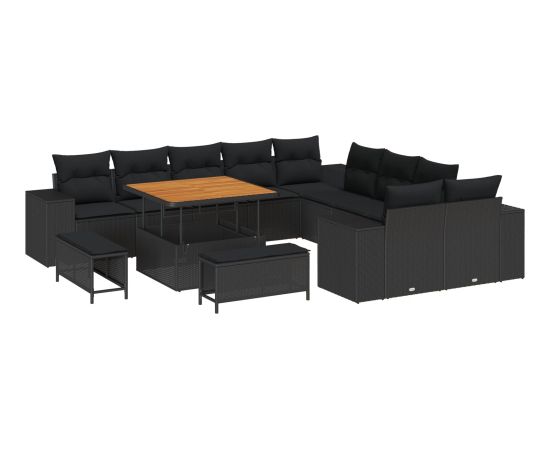 vidaXL 13-częściowy zestaw sof ogrodowych z poduszkami czarny polirattan akacjowy Dārza mēbeļu komplekti