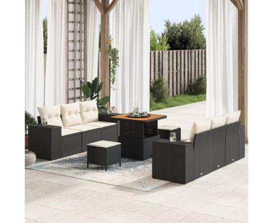 vidaXL Zestaw sof ogrodowych 9-częściowy z poduszkami czarny poli rattan akacja Dārza mēbeļu komplekti