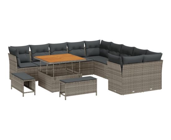vidaXL 13-częściowy Zestaw Sof Ogrodowych z Poduszkami Szary Polirattan Akacja Dārza mēbeļu komplekti
