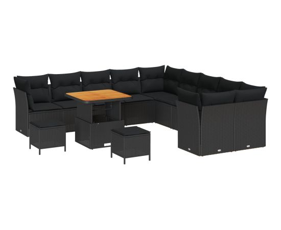 vidaXL 13-elementowy zestaw sof ogrodowych z poduszkami czarny polirattan akacja Dārza mēbeļu komplekti