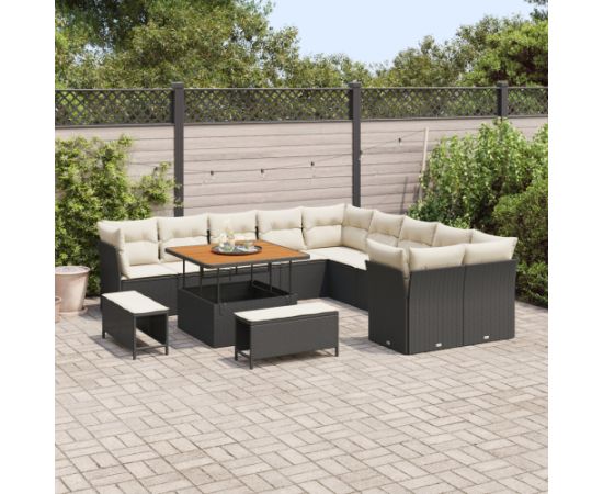 vidaXL 13-częściowy zestaw sof ogrodowych z poduszkami Czarny Polirattan Akacja Dārza mēbeļu komplekti