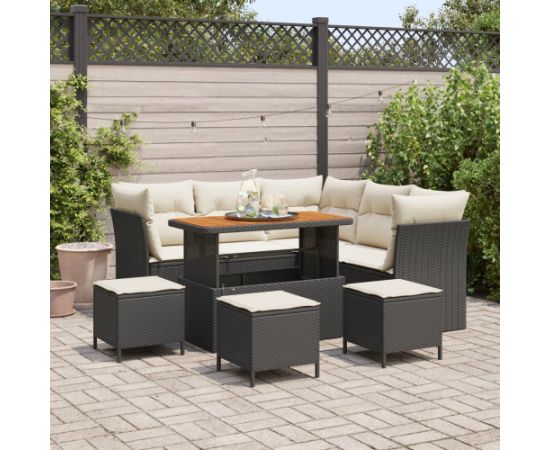 vidaXL 9-częściowy zestaw sof ogrodowych z poduszkami Czarny Polirattan Akacja Dārza mēbeļu komplekti