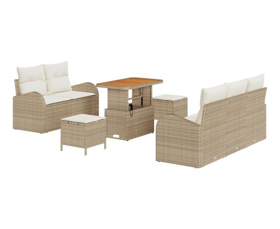 vidaXL 8-częściowy Zestaw Sof Ogrodowych z Poduszkami Beżowy Polirattan Akacja Dārza mēbeļu komplekti