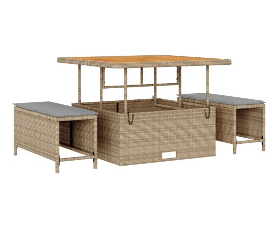 vidaXL 9-Częściowy zestaw sof ogrodowych z poduszkami Beżowy Poli Rattan Akacja Dārza mēbeļu komplekti