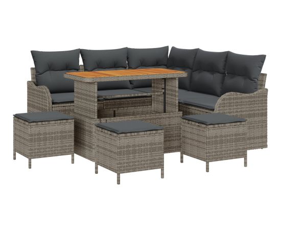 vidaXL 9-częściowy zestaw sof ogrodowych z poduszkami szary poli rattan akacja Dārza mēbeļu komplekti