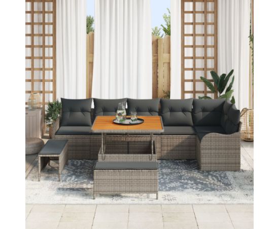 vidaXL 9-elementowy zestaw sof ogrodowych z poduszkami Szary Polirattan Akacja Dārza mēbeļu komplekti