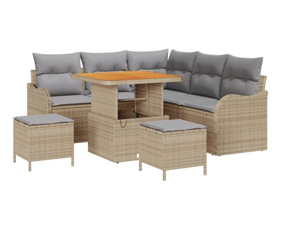 vidaXL 8-częściowy zestaw sof ogrodowych z poduszkami w kolorze beżowym, polirattan, akacja Dārza mēbeļu komplekti