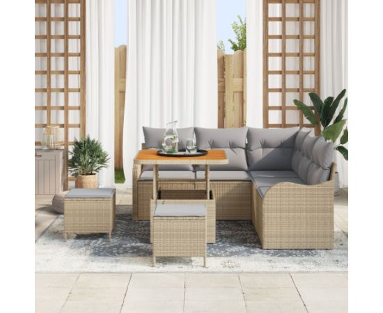 vidaXL 8-częściowy zestaw sof ogrodowych z poduszkami w kolorze beżowym, polirattan, akacja Dārza mēbeļu komplekti