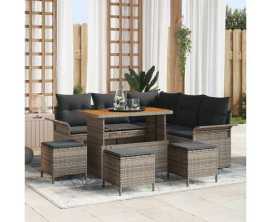 vidaXL 9-częściowy zestaw sof ogrodowych z poduszkami szary polirattan akacja Dārza mēbeļu komplekti