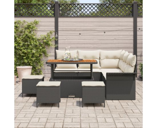 vidaXL Zestaw Sofy Ogrodowej 9 Elementów z Poduszkami Czarny Polirattan Akacja Dārza mēbeļu komplekti