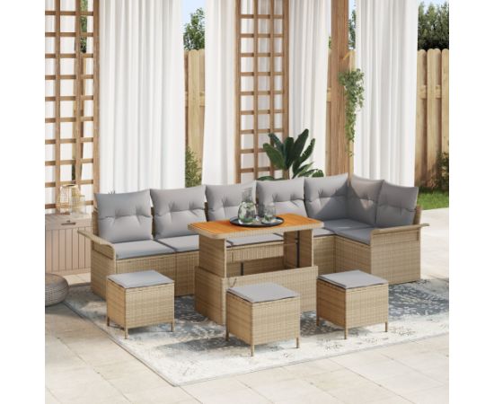 vidaXL Zestaw Sofy Ogrodowej 10 Elementów z Poduszkami Beżowy Polirattan Akacja Dārza mēbeļu komplekti