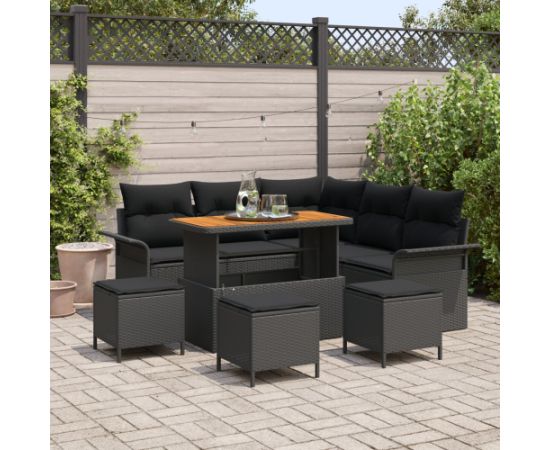 vidaXL Zestaw sof ogrodowych 9-częściowy z poduszkami Czarny polirattan Akacja Dārza mēbeļu komplekti