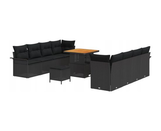 vidaXL 11-częściowy zestaw sof ogrodowych z poduszkami czarny polirattan akacja Dārza mēbeļu komplekti