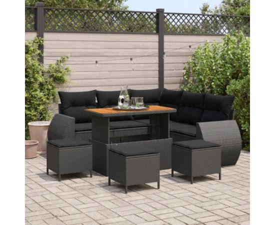 vidaXL 9-częściowy zestaw sof ogrodowych z poduszkami Czarny Polirattan Akacja Dārza mēbeļu komplekti