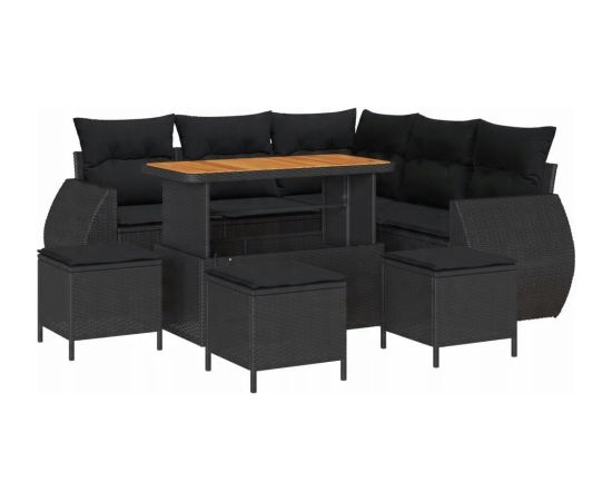 vidaXL 9-częściowy zestaw sof ogrodowych z poduszkami Czarny Polirattan Akacja Dārza mēbeļu komplekti