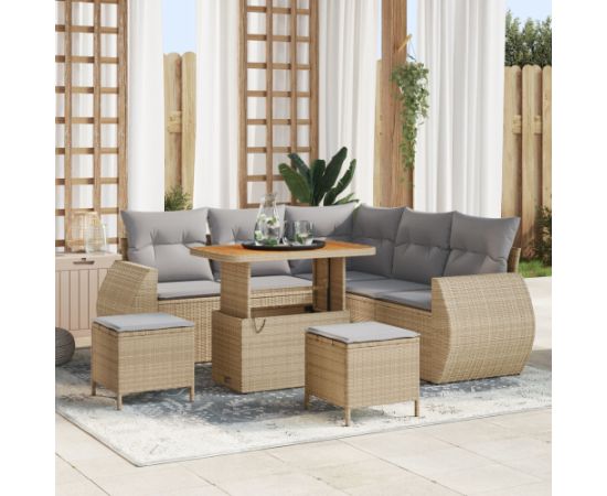 vidaXL 8-elementowy zestaw kanapowy ogrodowy z poduszkami Beżowy Polirattan Akacja Dārza mēbeļu komplekti