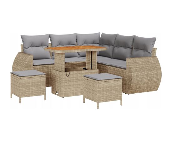 vidaXL 8-elementowy zestaw kanapowy ogrodowy z poduszkami Beżowy Polirattan Akacja Dārza mēbeļu komplekti