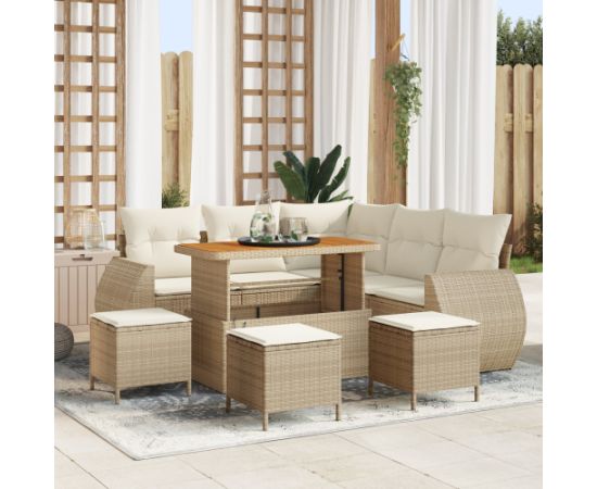 vidaXL 9-częściowy zestaw sof ogrodowych z poduszkami beżowy polirattan akacja Dārza mēbeļu komplekti