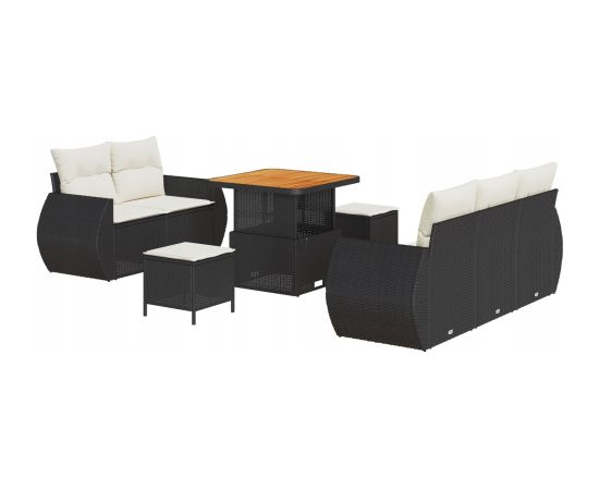 vidaXL 8-częściowy zestaw sof ogrodowych z poduszkami czarny polirattan akacja Dārza mēbeļu komplekti