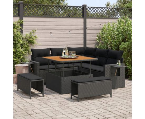Vidaxl 8-częściowy zestaw sof ogrodowych z poduszkami czarny rattan akacjowy Dārza mēbeļu komplekti