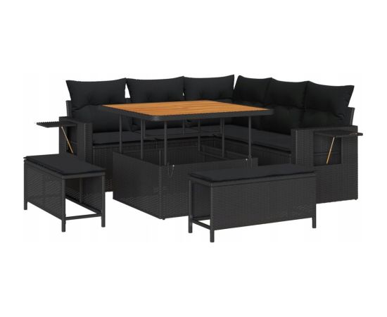 Vidaxl 8-częściowy zestaw sof ogrodowych z poduszkami czarny rattan akacjowy Dārza mēbeļu komplekti