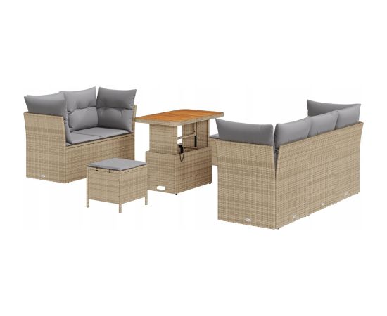 vidaXL 8 Elementowy Zestaw Sofy Ogrodowej z Poduszkami Beżowy Poli Rattan Akacja Dārza mēbeļu komplekti