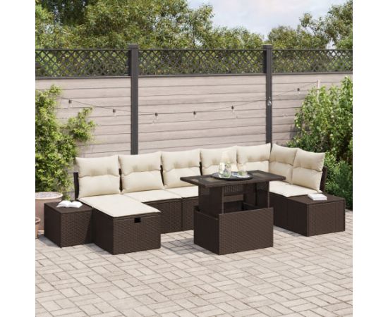 vidaXL Zestaw sofy ogrodowej 8 elementów z poduszkami w kolorze brązowym z polirattanu Dārza mēbeļu komplekti