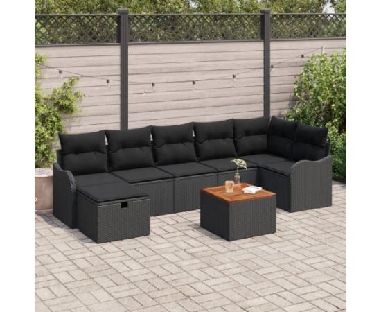 vidaXL 8-elementowy Zestaw Sof Ogrodowych z Poduszkami Czarny Polirattan Dārza mēbeļu komplekti