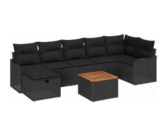 vidaXL 8-elementowy Zestaw Sof Ogrodowych z Poduszkami Czarny Polirattan Dārza mēbeļu komplekti