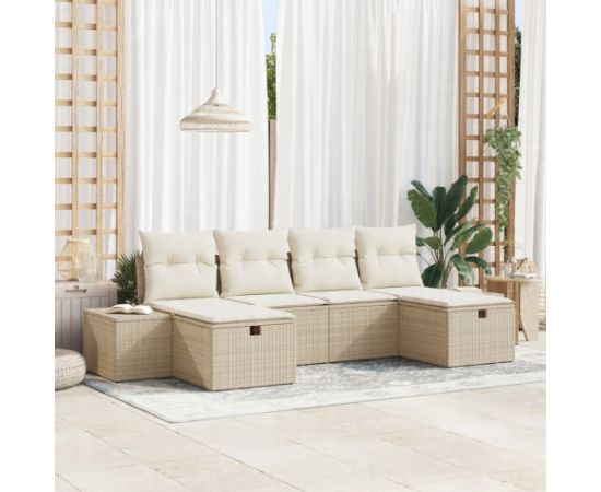 vidaXL Zestaw 6-częściowy sofa ogrodowa z poduszkami Beżowy Rattan Dārza mēbeļu komplekti