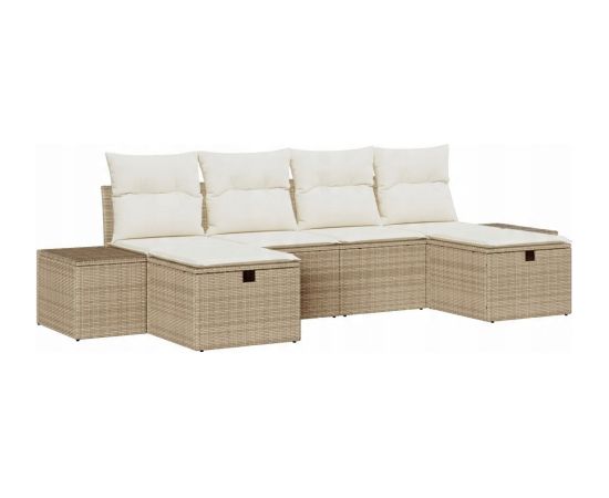 vidaXL Zestaw 6-częściowy sofa ogrodowa z poduszkami Beżowy Rattan Dārza mēbeļu komplekti