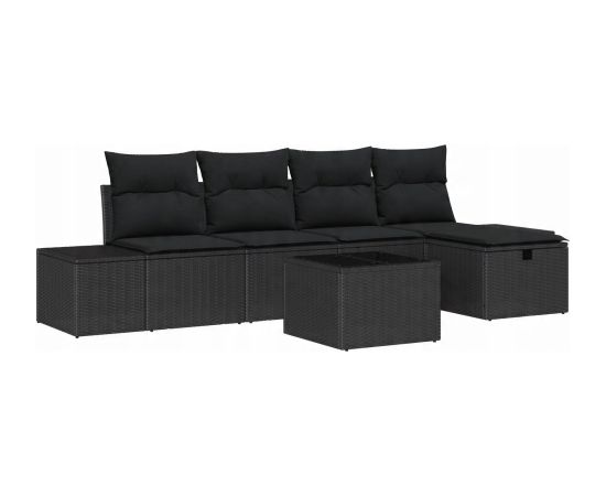 vidaXL 6 częsciowy zestaw sof ogrodowych z poduszkami czarny polirattan Dārza mēbeļu komplekti