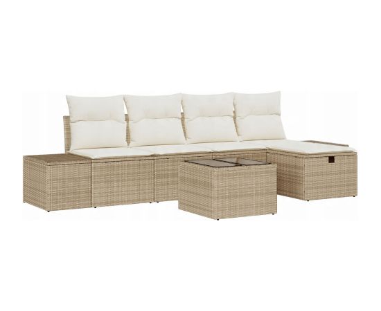 vidaXL Zestaw sof ogrodowych 6 części z poduszkami Beżowy Polirattan Dārza mēbeļu komplekti