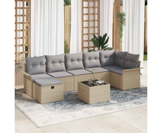 vidaXL Ośmioelementowy zestaw sof ogrodowych z poduszkami w beżowym polirattanie Dārza mēbeļu komplekti