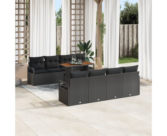 vidaXL 9-częściowy zestaw sof ogrodowych z poduszkami Czarny Polirattan Dārza mēbeļu komplekti